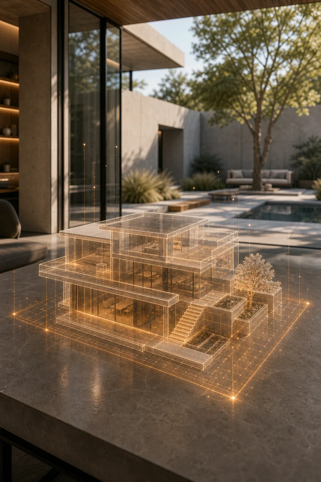 Architectural visualization model anchored in augmented reality.